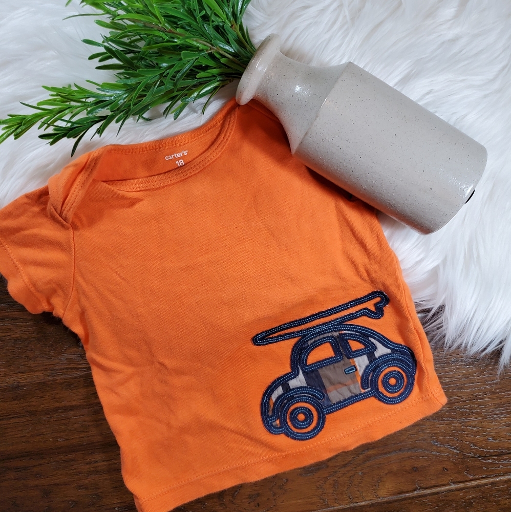 🌿5/$25 Carter's Orange Car Short Sleeve Shirt 18m - Picture 1 of 4